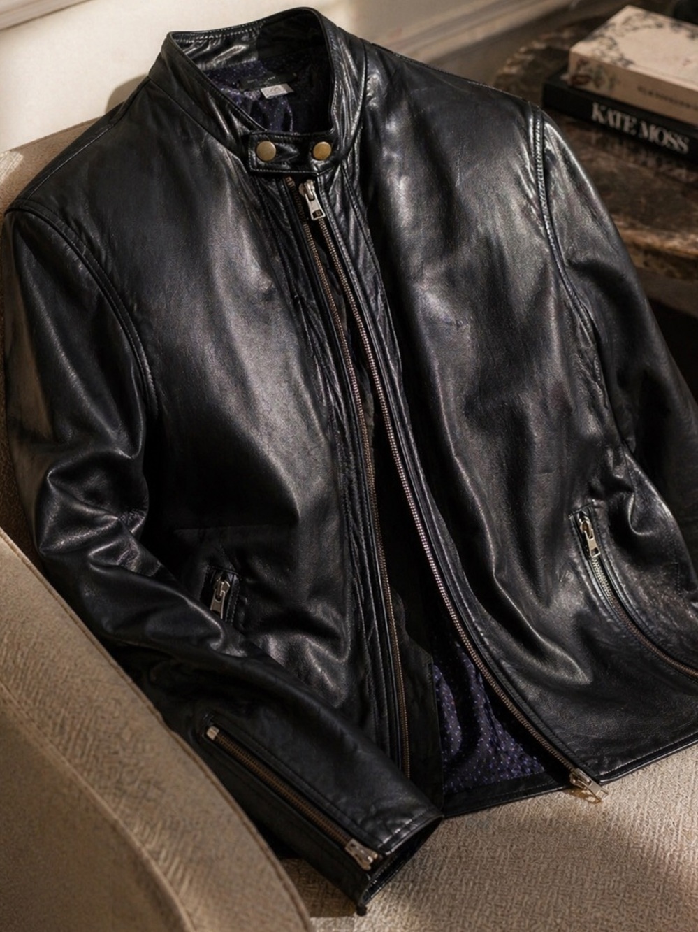 Paul Smith Black Lamb Leather Moto Jacket Men’s Medium Minimalist Biker Designer